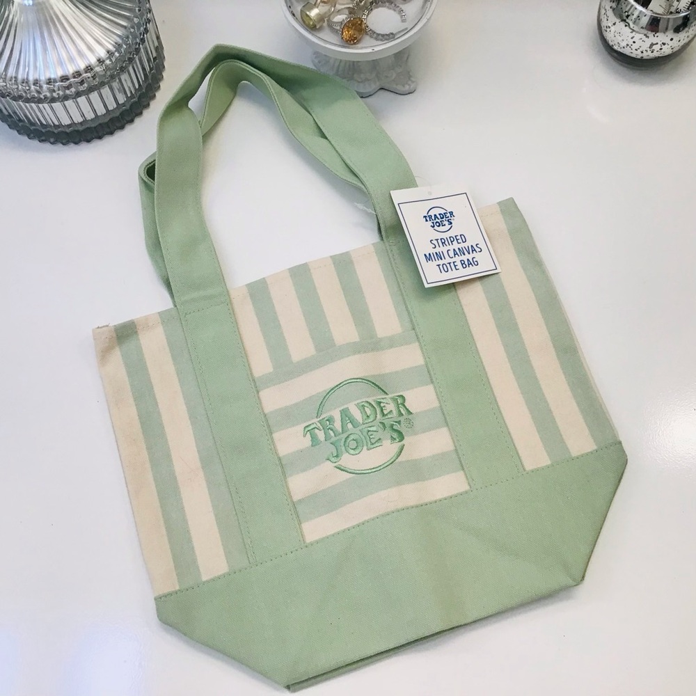 Trader Joe’s Striped Mini Canvas Bag Green NWT